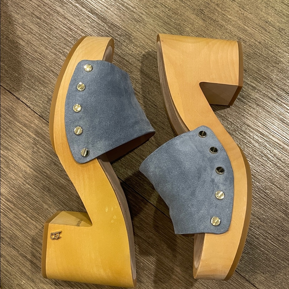 Veronica Beard Hannalee Blue Suede Wooden Clog Sandal - Picture 5 of 5